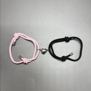 Pink and Black Heart Charm Friendship Bracelets